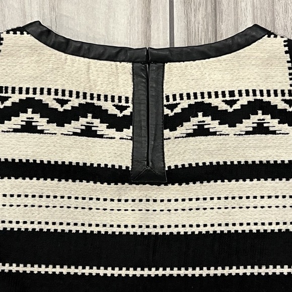 Madewell Top Women M Black White Geometric Jacquard Leather Trim E4764 Excellent - Picture 4 of 8